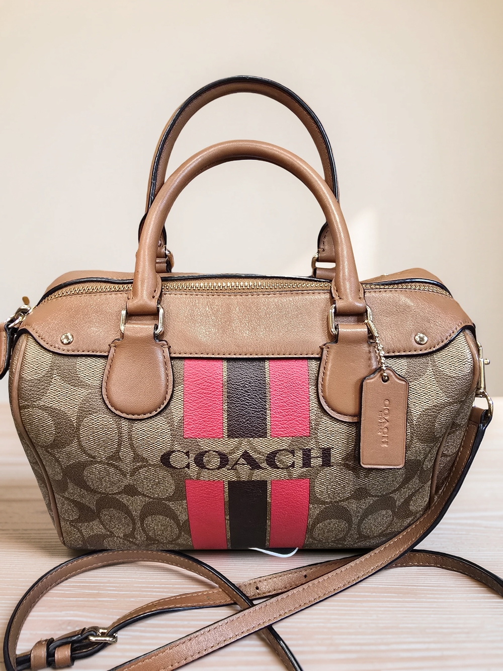 Coach Varsity Stripe Mini Bennett Satchel Signature Canvas